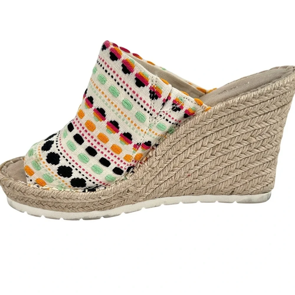 TOMS Monica‎ Mule Embroidered Wedge Espadrille Sandal Multicolor 4